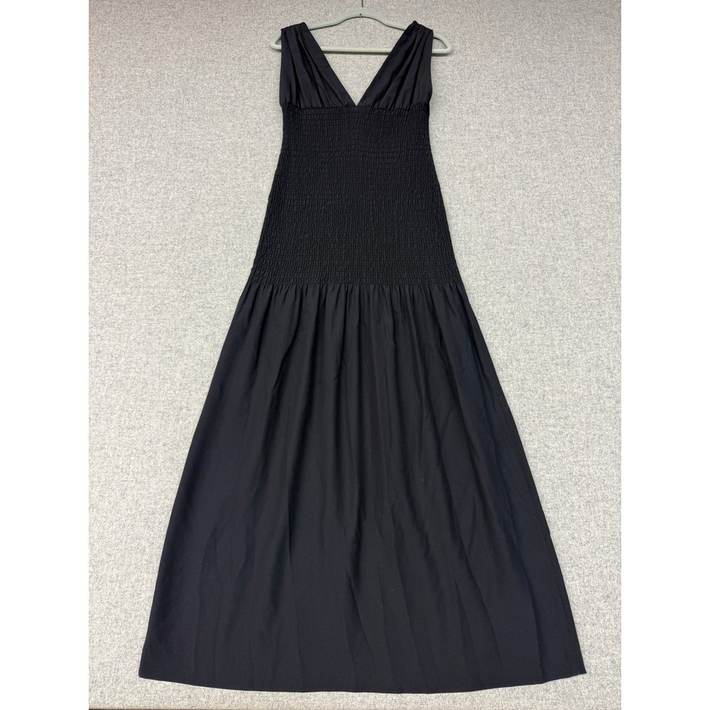 Jean Paul Gaultier Femme Maxi Dress Black Silk Smocked V-Neck Italy Luxury 1429